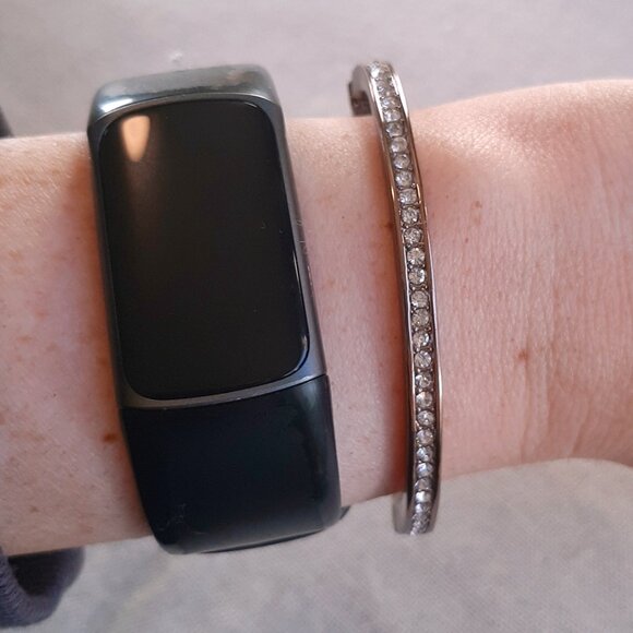 Vince Camuto Dark Shiny Bronze Rhinestone Channel Set Oval Bangle - Picture 2 of 10